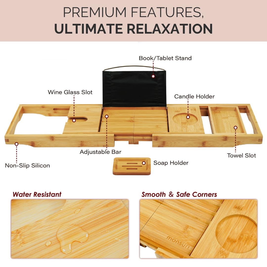 Monsuri bath tray non-slip base provides stable support for bath items