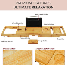 Monsuri bath tray non-slip base provides stable support for bath items