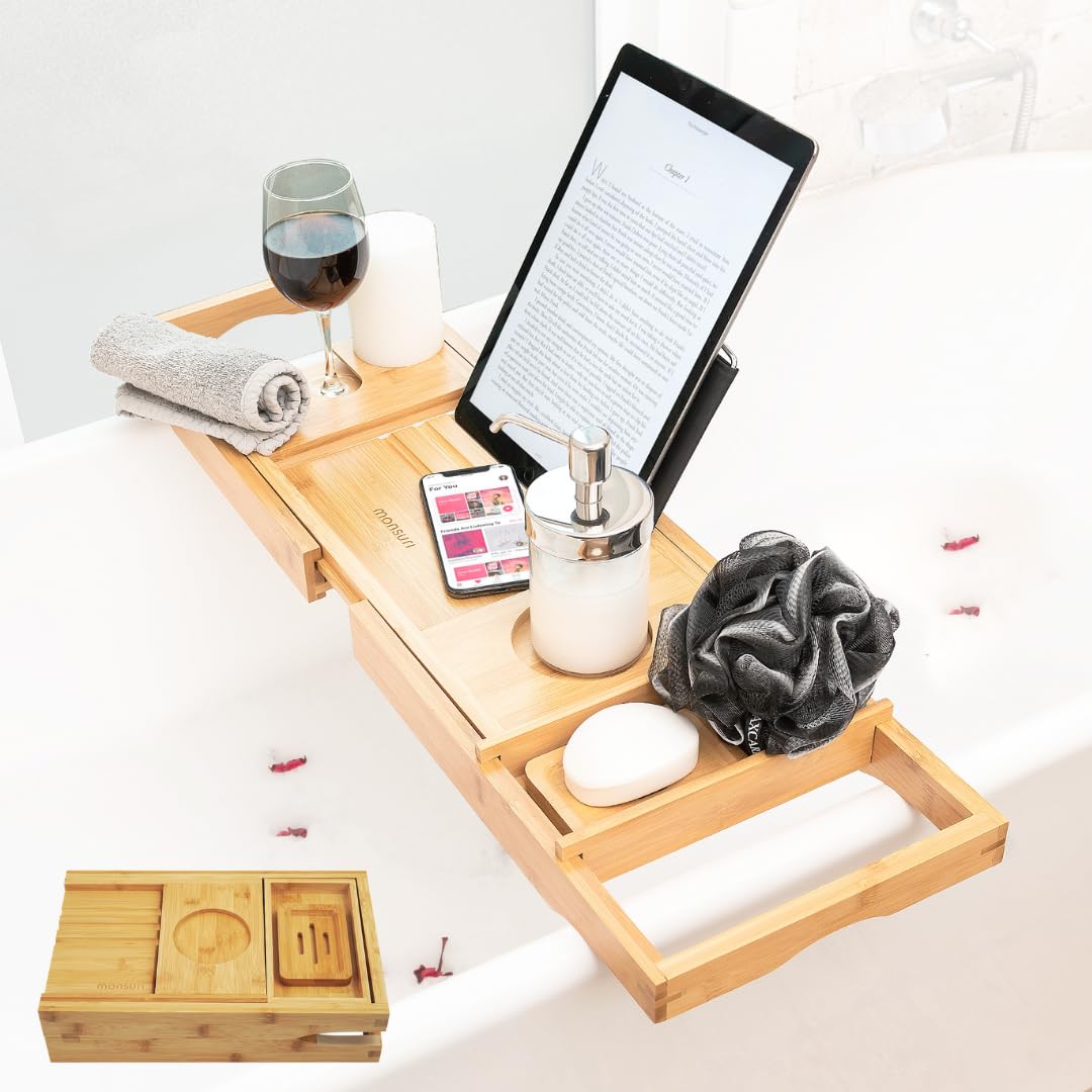 Monsuri foldable bath tray with compact design for easy reach during a bath