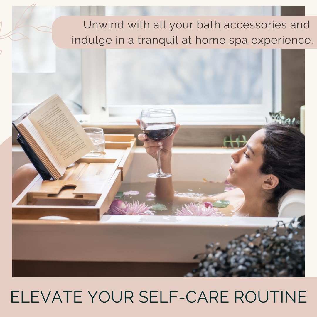 Monsuri modern spa aesthetic bath tray enhances style during soaking