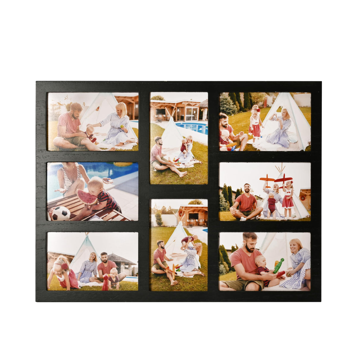 Mont Pleasant 8-opening collage frame on wall or table highlights cherished memories.