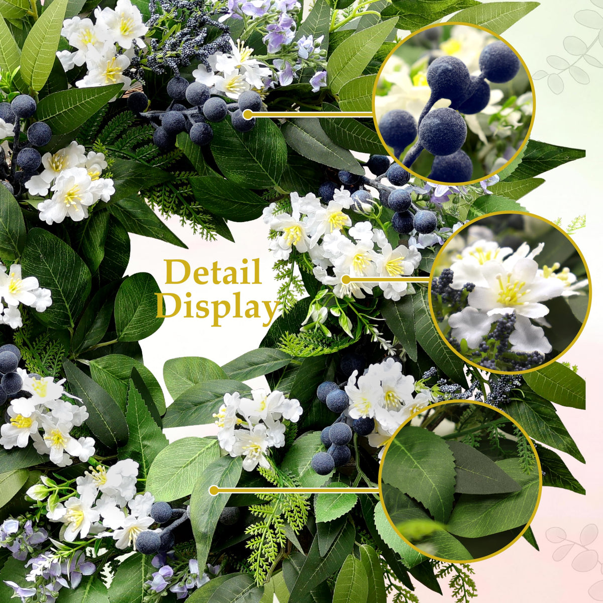 Montekin greenery detail highlights mixed foliage on a grapevine base.