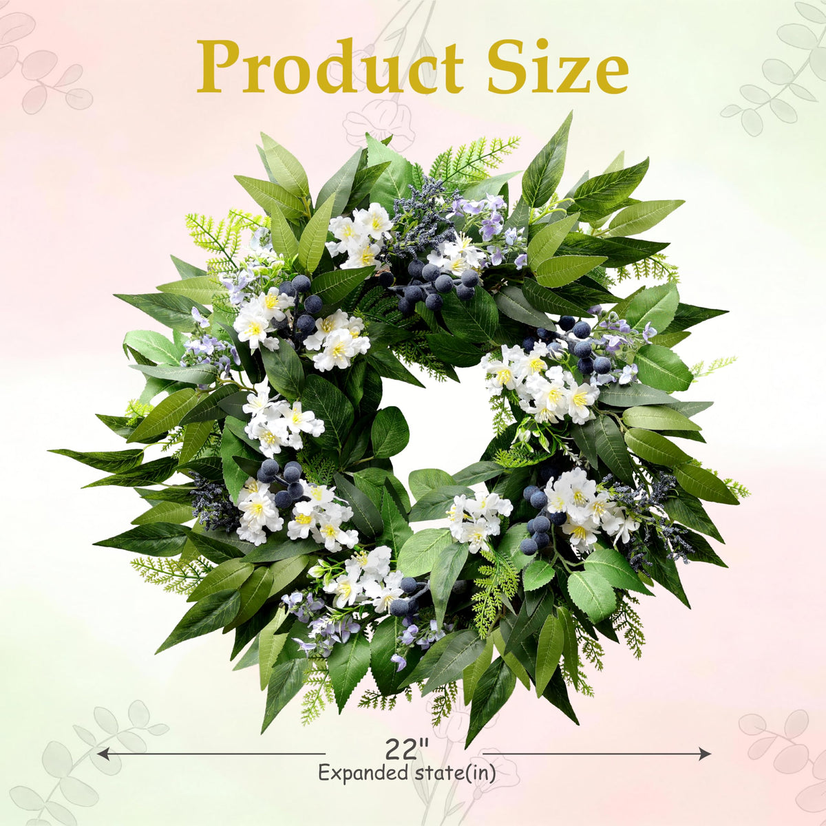 Montekin blueberry wreath hung on wall for farmhouse charm.