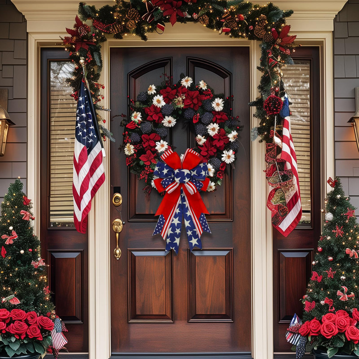 Montekin front door decor bow, blue, ideal for Independence Day celebrations.