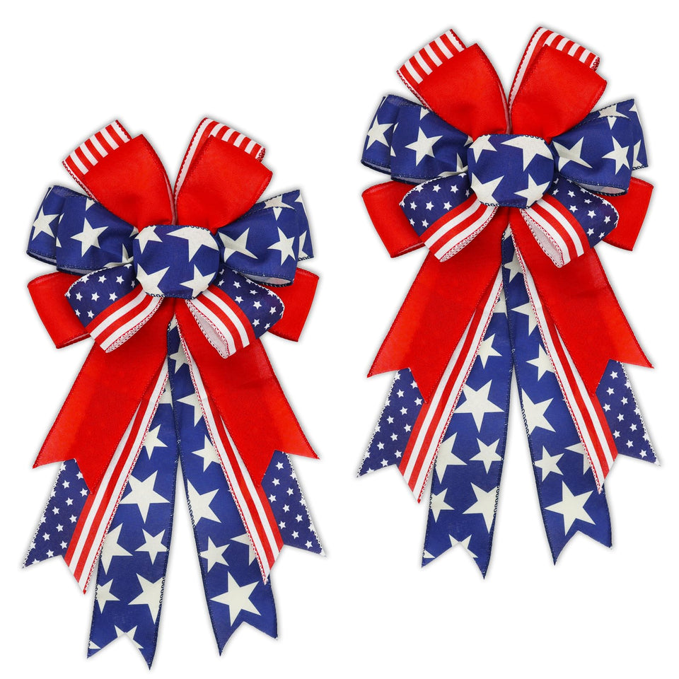 Montekin large 4th of July bow for wreaths, blue, 20x11 inches, outdoor-ready.