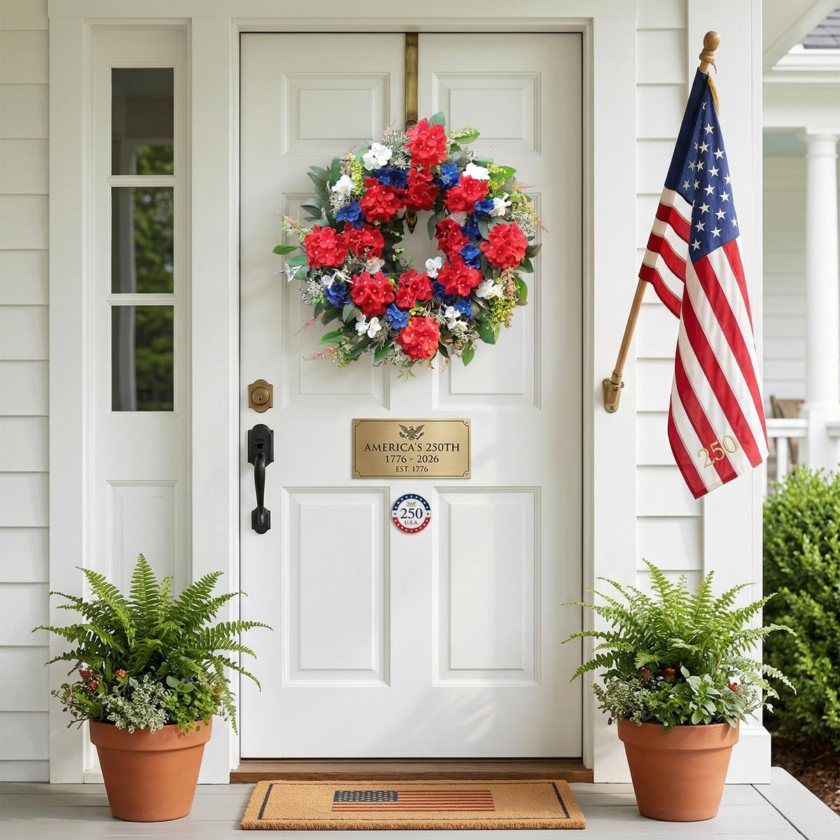 Patriotic hydrangea close-up with red, white and blue blooms for festive decor by Montekin.