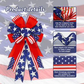Montekin pre-tied patriotic bow with wired edge keeps shape for outdoor use.