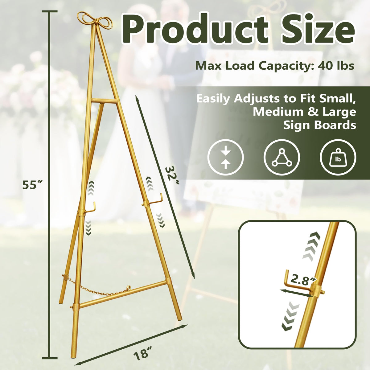 Reinforced triangle frame prevents wobble for heavier posters.