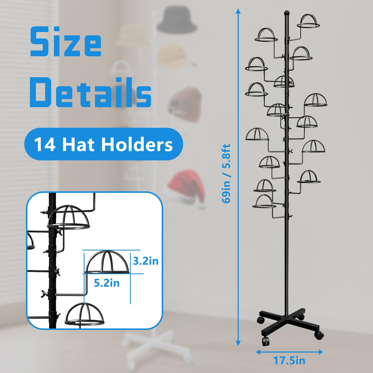 Montex hat rack stand with 360-degree rotating arms for flexible display.