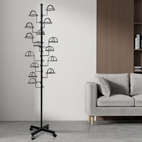 Montex hat rack stand showcases a sleek, space-saving tree-like design.