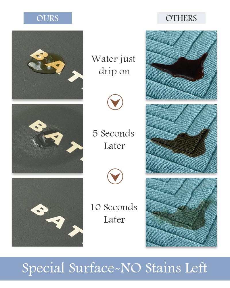 MontVoo bath mat with absorbent layer quickly soaking up water for drier floors.