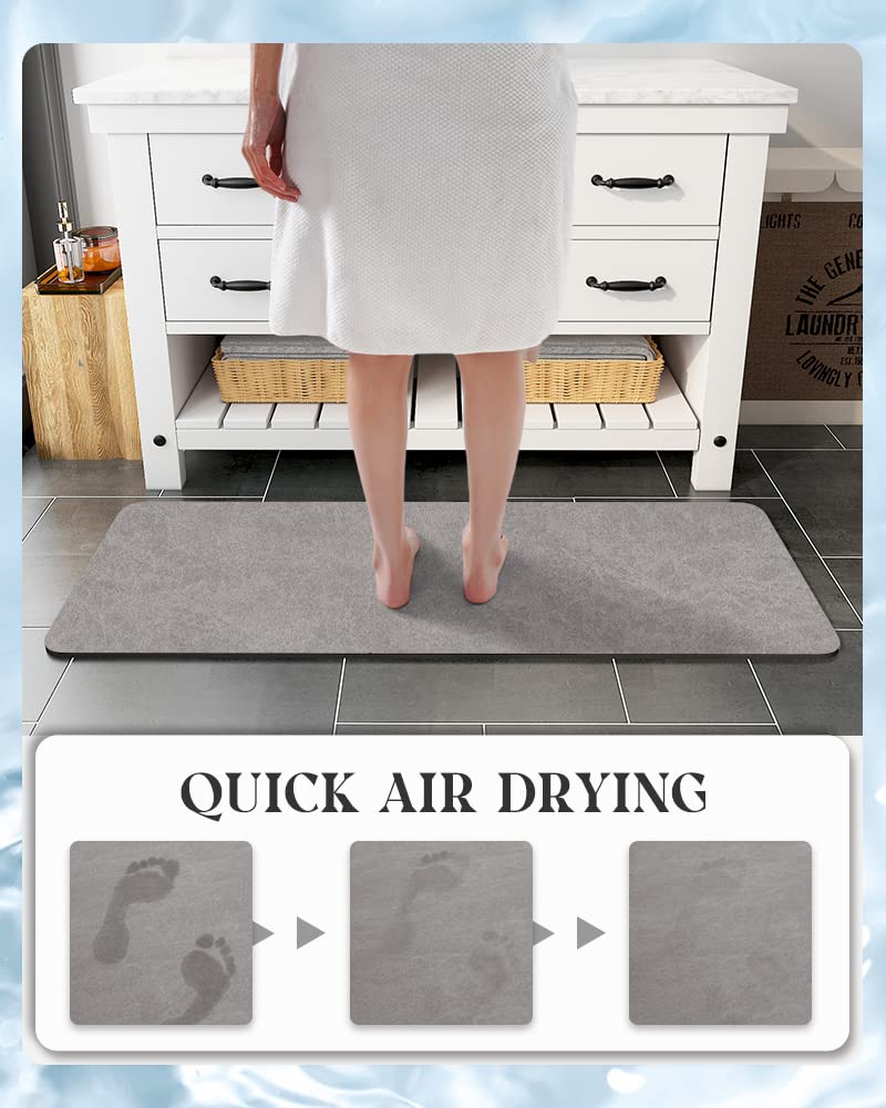 MontVoo bath mat with faux suede top dries fast while adding softness.