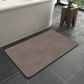 MontVoo bath mat rug in brown faux suede surface for quick-dry absorbency.