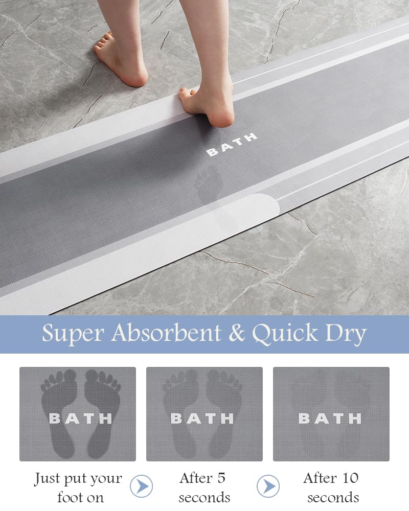 MontVoo bath mat highlighting the smooth leather-like surface for easy cleaning.
