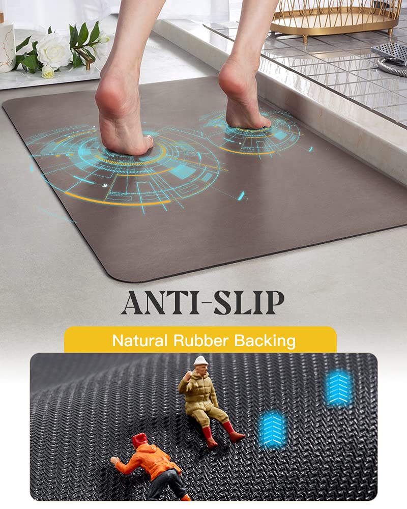 MontVoo bath mat's thin profile fits under doors for flexible placement.