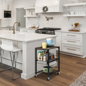 MOOACE Rustic end table with wheels helps rearrange rooms quickly.