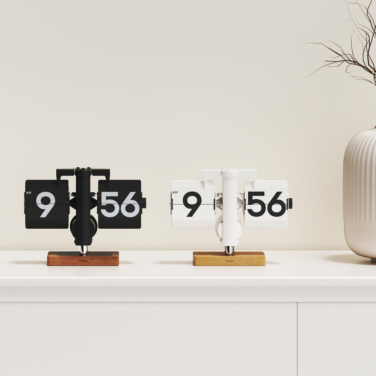 mooas classic flip clock on a desk in a home office setup
