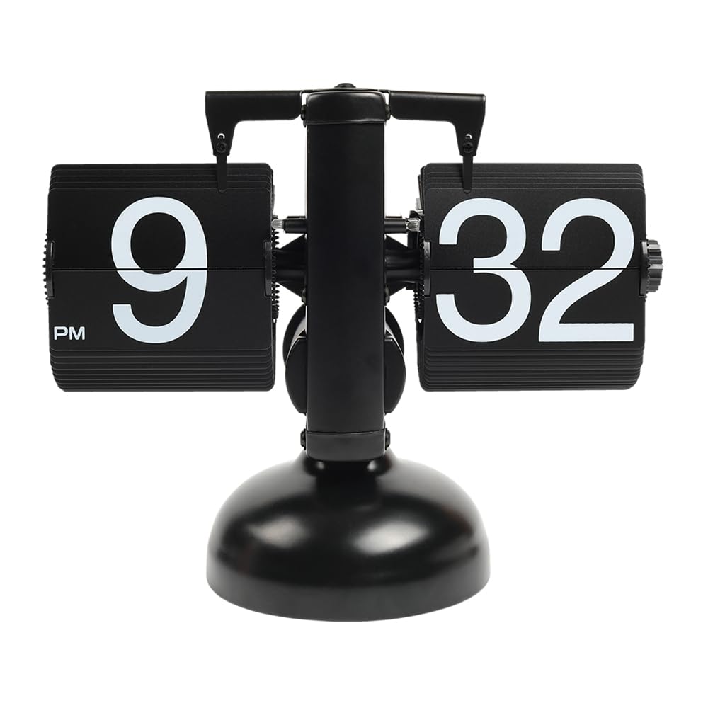 mooas Flip Desk Clock Black front view, retro design for stylish home office decor.