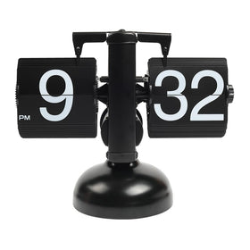 mooas Flip Desk Clock Black front view, retro design for stylish home office decor.