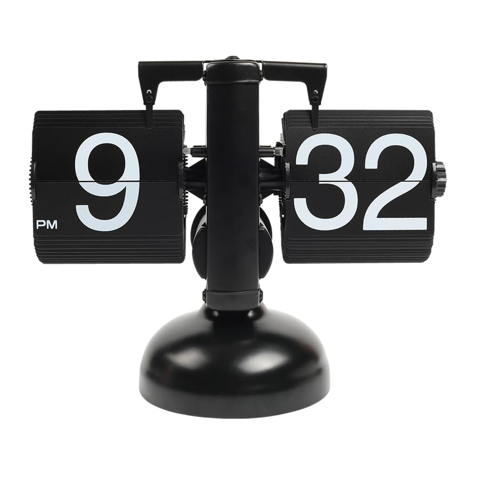mooas Flip Desk Clock Black front view, retro design for stylish home office decor.