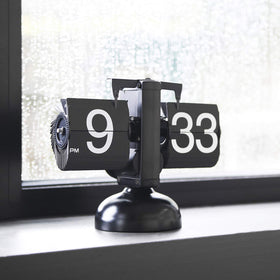 mooas Flip Desk Clock Black side view, compact footprint for desks.