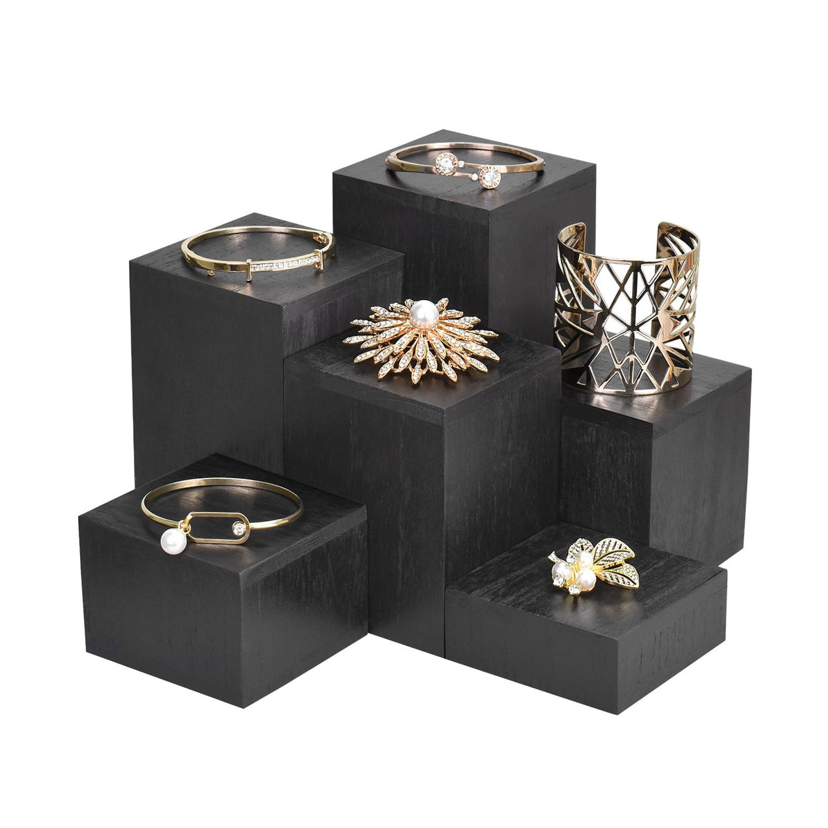 MOOCA lightweight wooden riser set supports easy rearrangement.