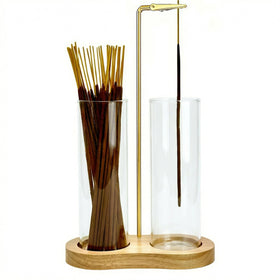 Moocervi glass incense holder with ash catcher for clean meditation surfaces.