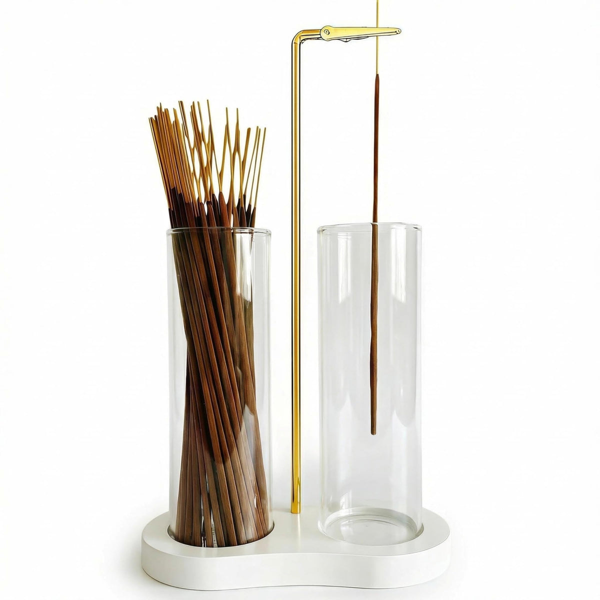 Moocervi white incense holder base shown in natural wood for serene spaces