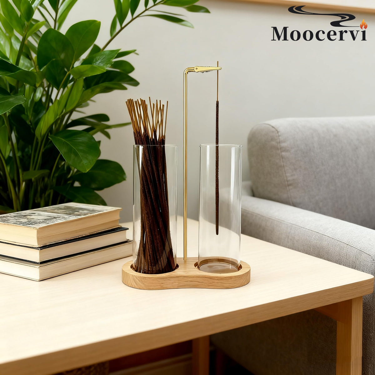 Moocervi natural wood base adds elegance to any meditation corner.