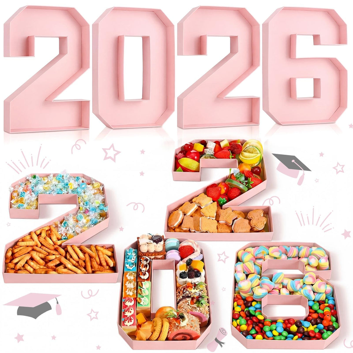 Mooliwe 2026 pink graduation numbers in boxes for stylish charcuterie display.