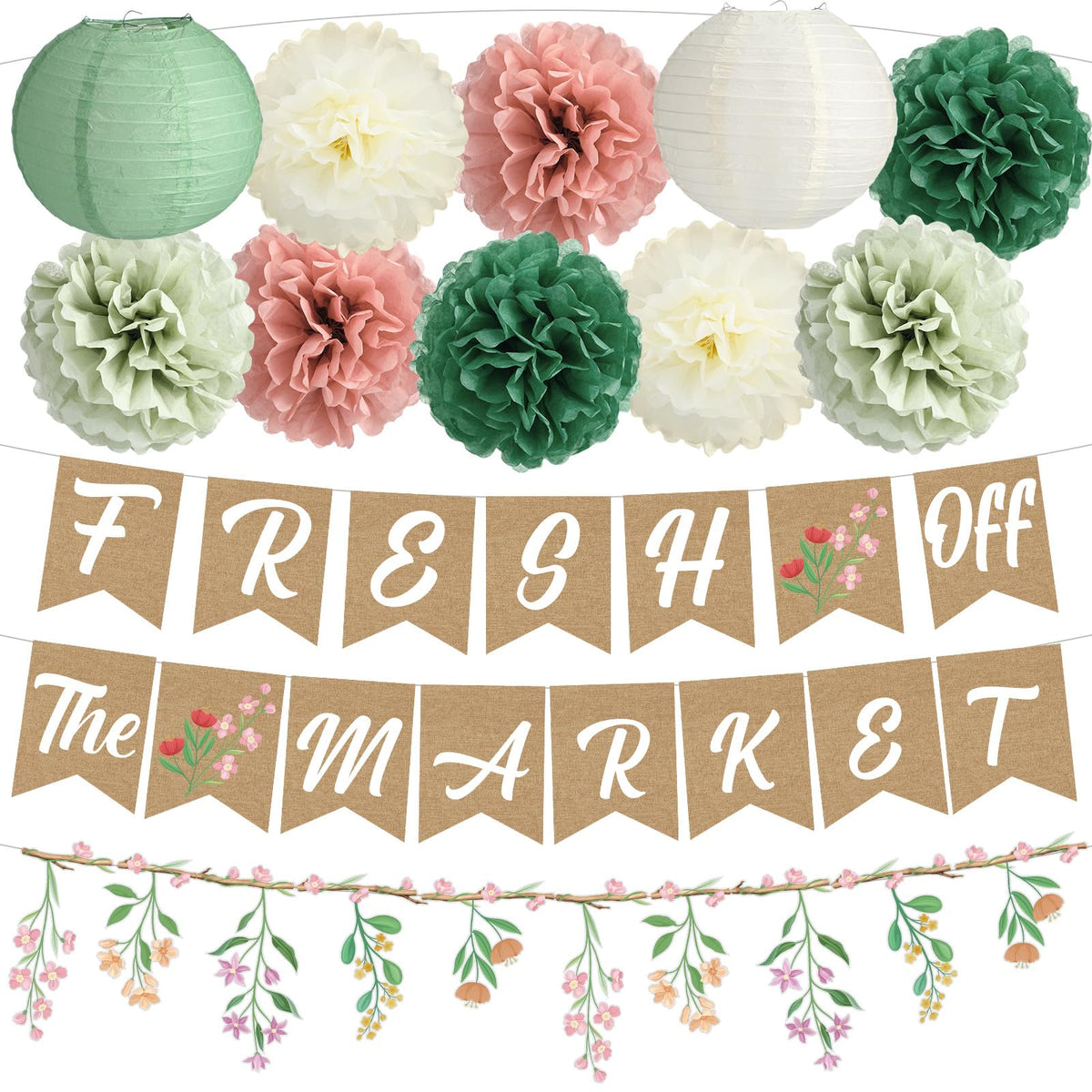 Mooliwe bridal shower banner in sage green creates an elegant photo backdrop.