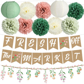 Mooliwe bridal shower banner in sage green creates an elegant photo backdrop.