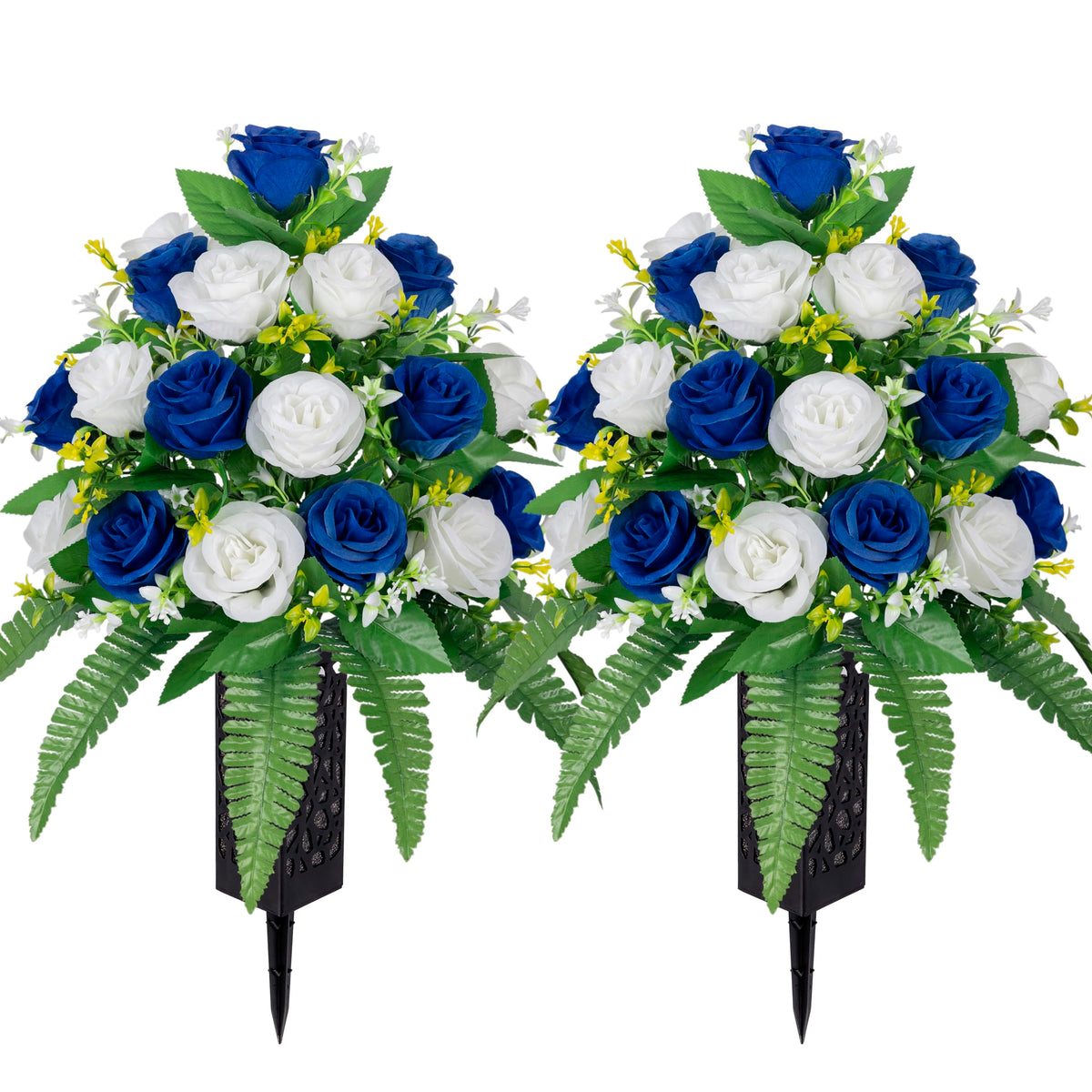 MOOMASS artificial cemetery rose bouquet with fade-resistant silk petals for lasting remembrance.