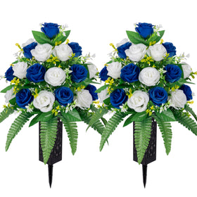 MOOMASS artificial cemetery rose bouquet with fade-resistant silk petals for lasting remembrance.