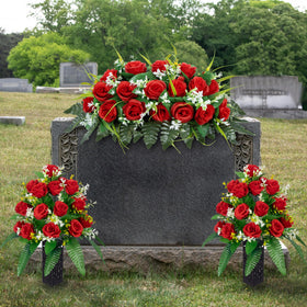 MOOMASS artificial cemetery flowers close-up showing lifelike petals
