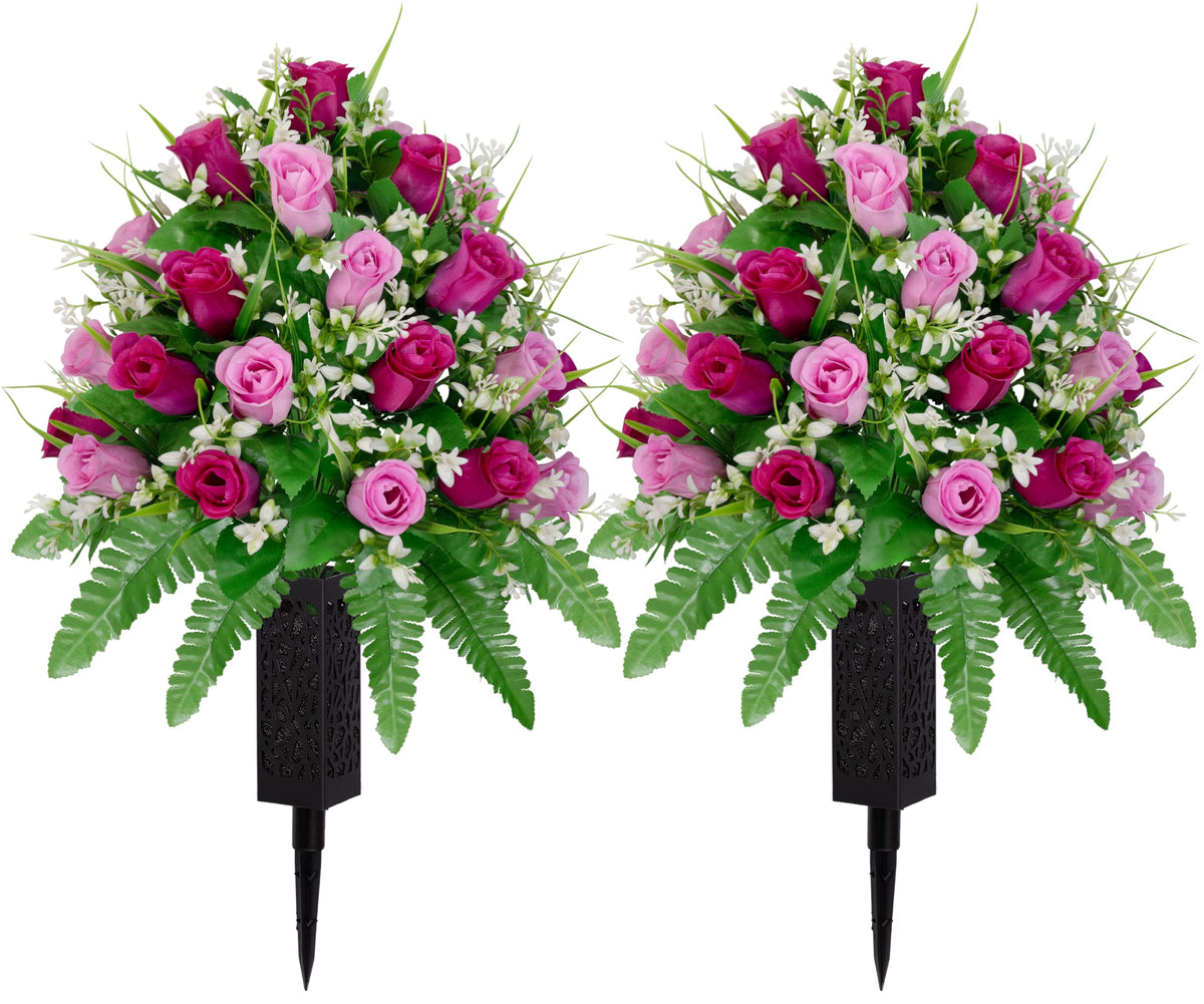 MOOMASS purple and pink cemetery bouquet with nail vase for outdoor memorials
