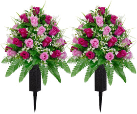MOOMASS purple and pink cemetery bouquet with nail vase for outdoor memorials