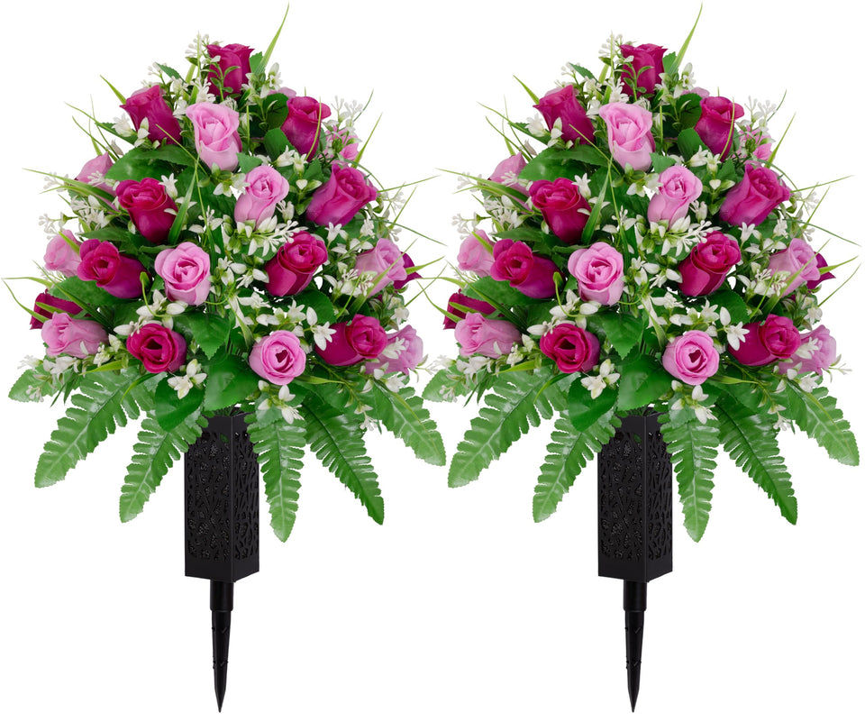 MOOMASS purple and pink cemetery bouquet with nail vase for outdoor memorials