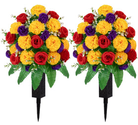 MOOMASS cemetery flowers red roses bouquet with fade-proof color for graves.