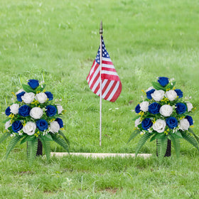 MOOMASS two bouquets of cemetery flowers with vases for easy memorial display.