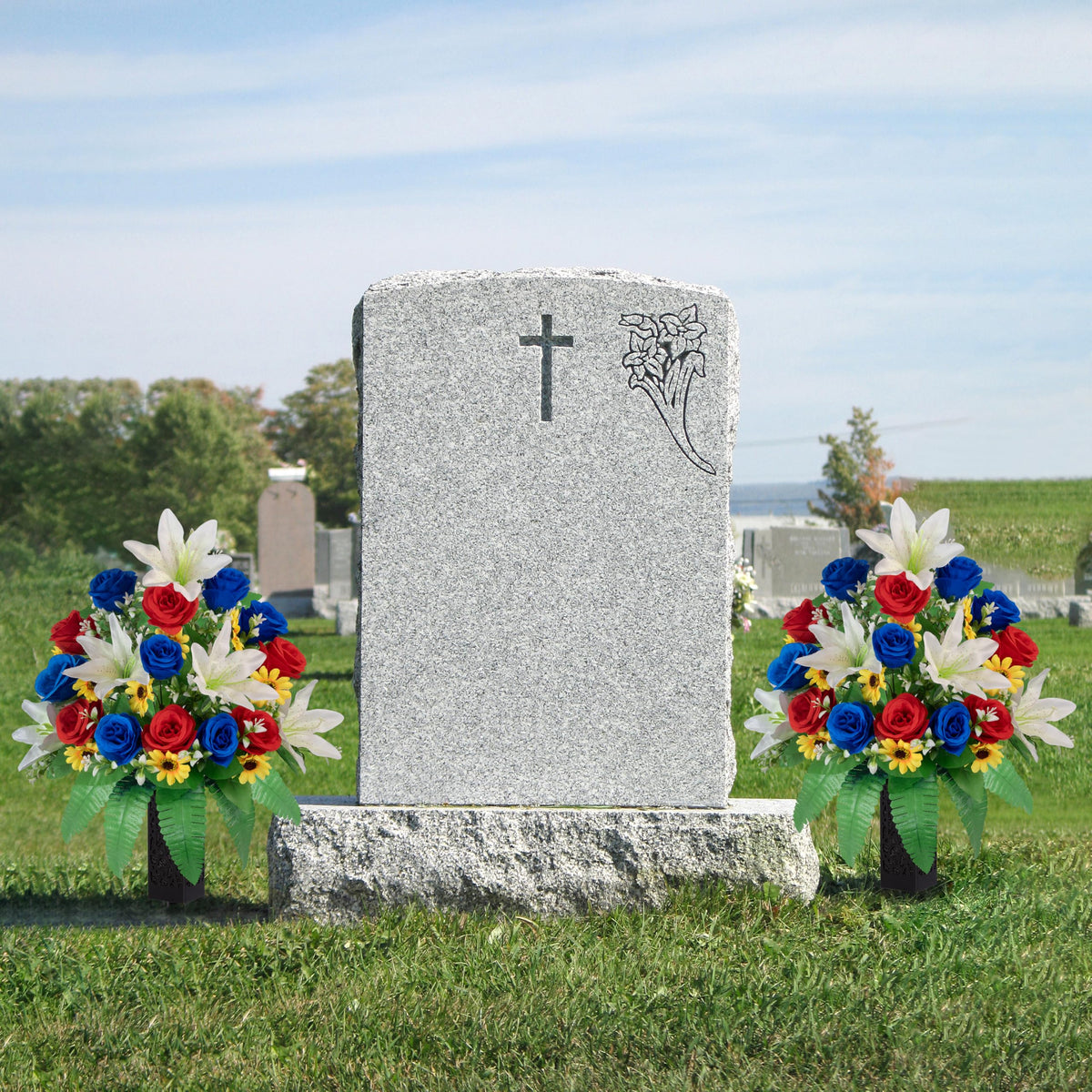 MOOMASS white lily bouquet highlighting delicate petals for outdoor memorials