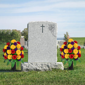 MOOMASS chrysanthemum bouquet in yellow and purple for outdoor memorials.