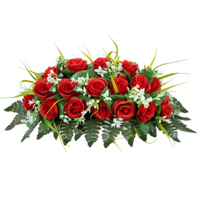 MOOMASS cemetery headstone saddle with red rose for dignified grave decor
