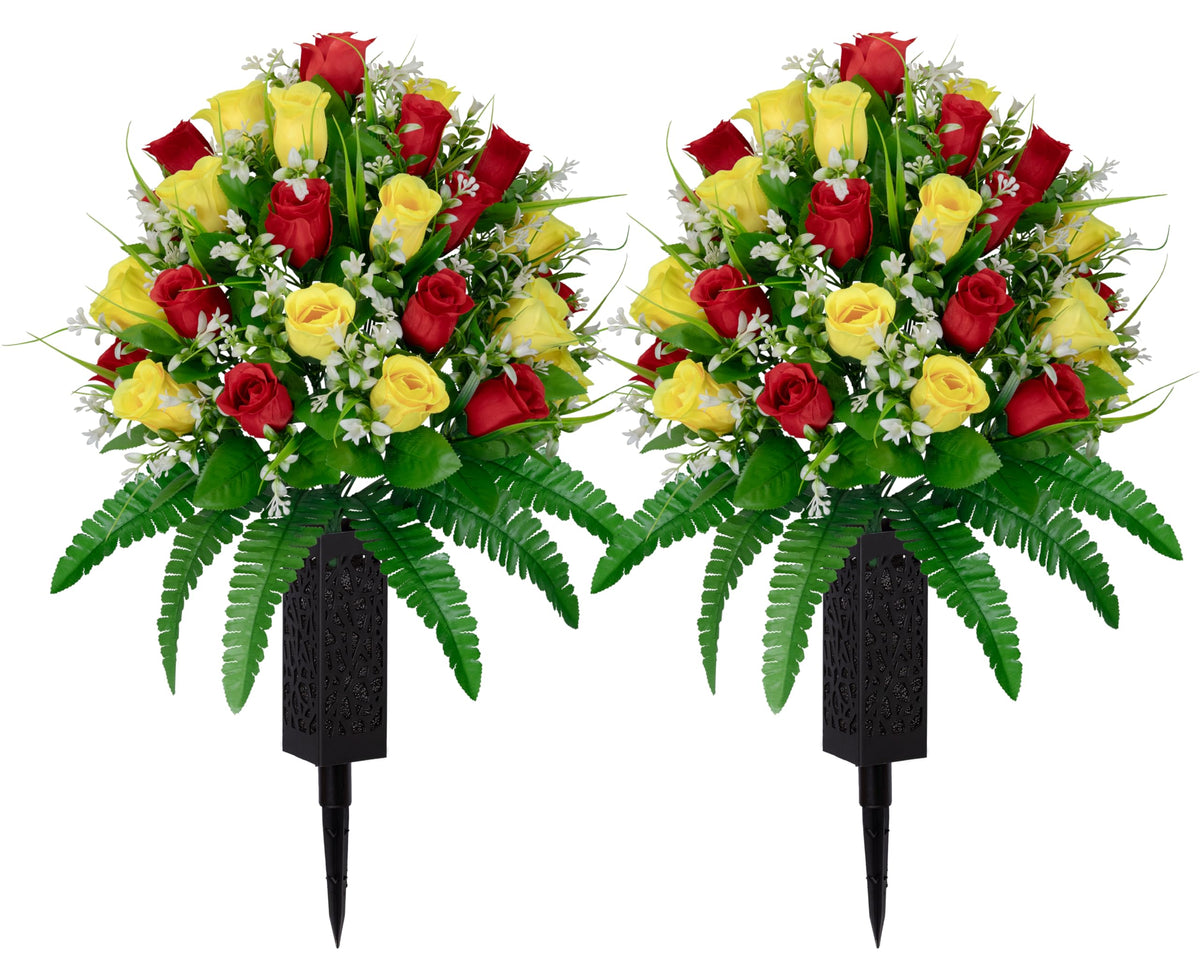 MOOMASS yellow and red roses cemetery bouquet with lifelike detail and lasting color