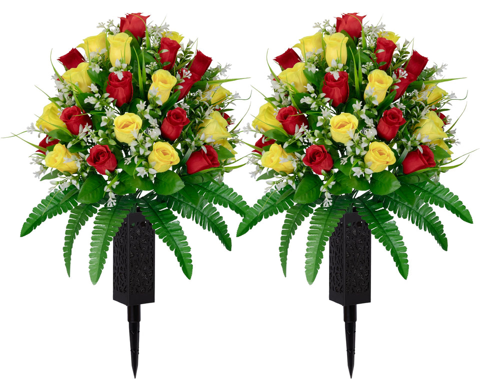 MOOMASS yellow and red roses cemetery bouquet with lifelike detail and lasting color