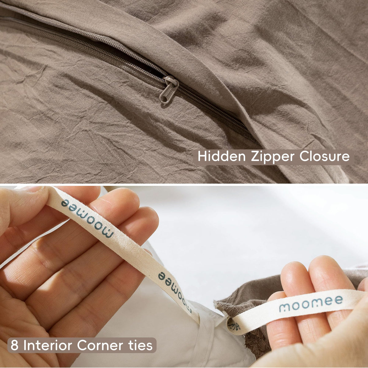 Care instructions illustration for MooMee bedding in cool wash.