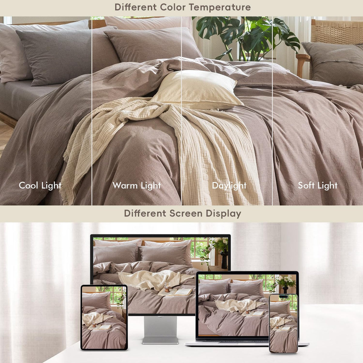 MooMee heathered mauve brown shade adds subtle color appeal.