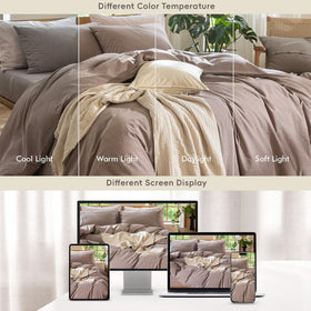 MooMee heathered mauve brown shade adds subtle color appeal.