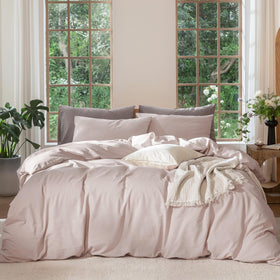 MooMee duvet cover close-up texture shows linen-like weave and soft cotton feel.