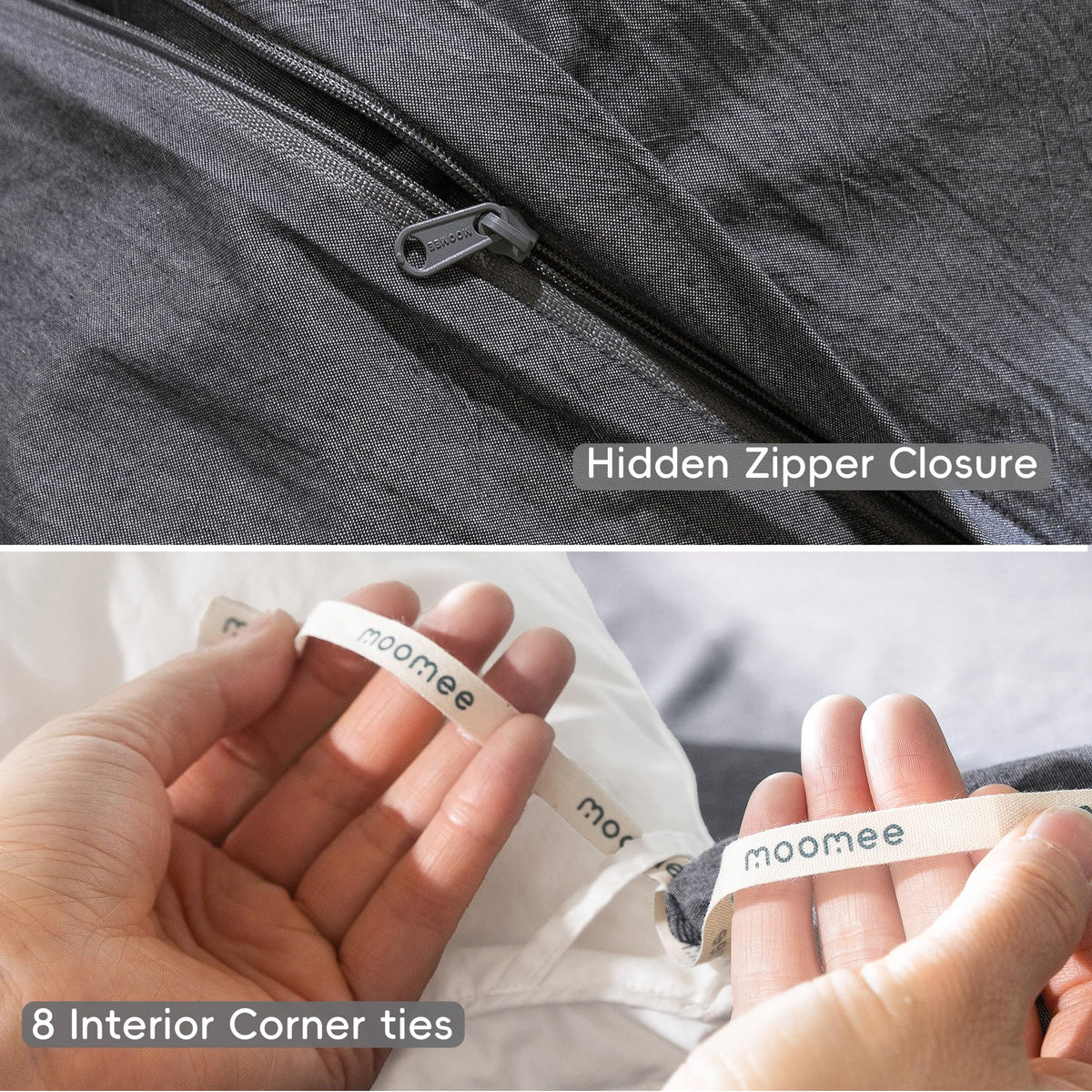 Pillowcases with envelope closures from MooMee offer a neat finish.